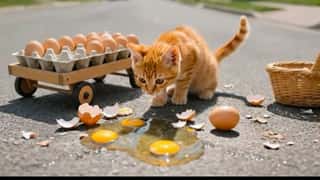 kitten say sorry mama eggs are broken by chance its not my mistake