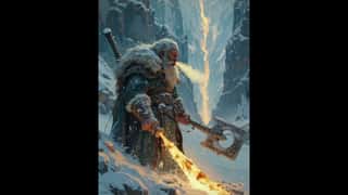 The static image of the dwarven warrior comes to life as heavy snow swirls ar...